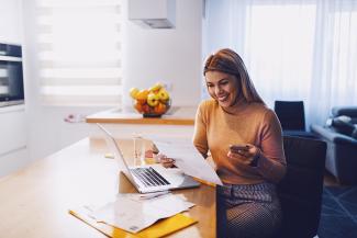 Woman looking at her finances